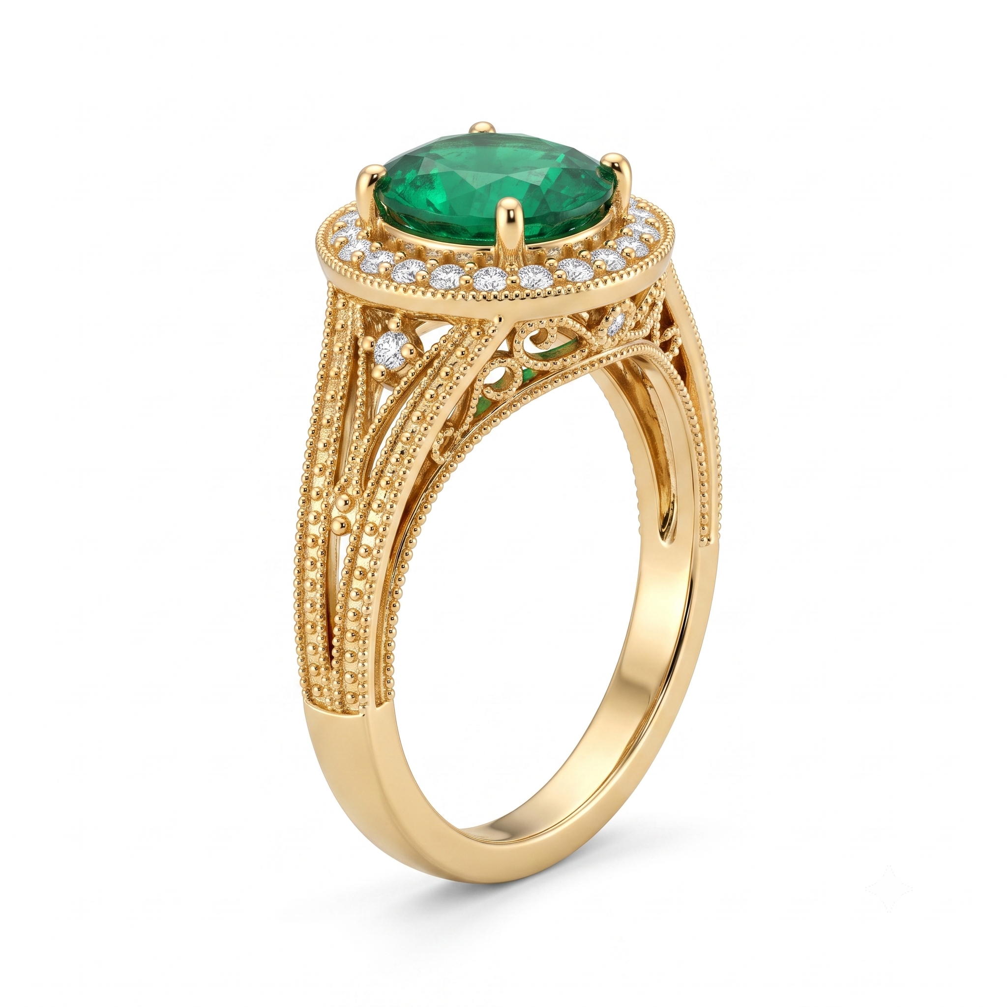 Vintage Emerald Halo Ring